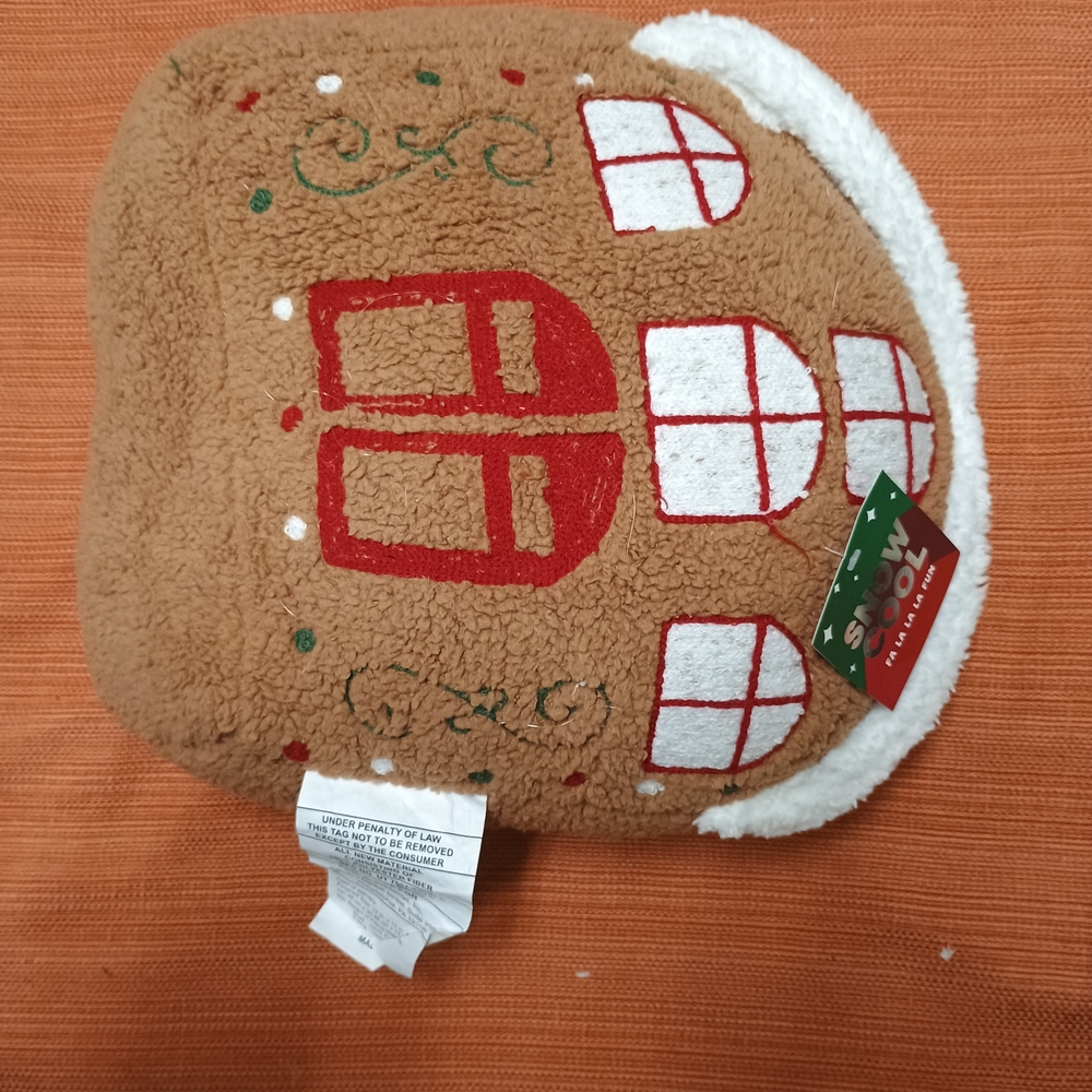Christmas Gingerbread House Pillow - Tan and Red